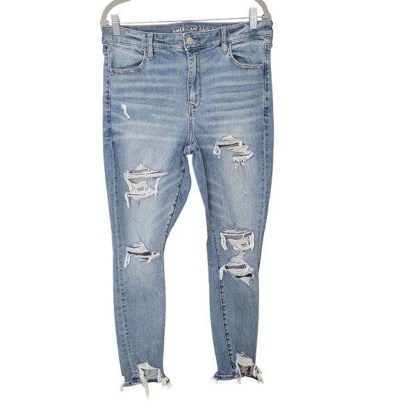 American Eagle Denim - American Eagle Hi-Rise Jegging Womens Size 16 Light Wash Distressed Denim